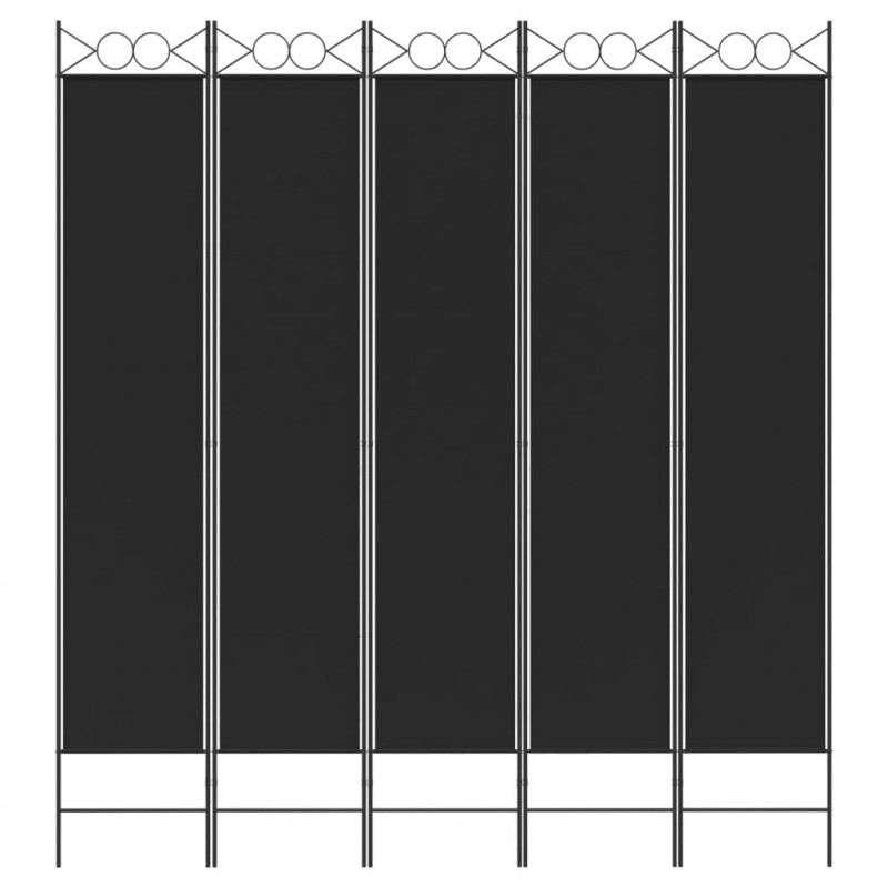 Parawan 5-panelowy, czarny, 200x220 cm, tkanina
