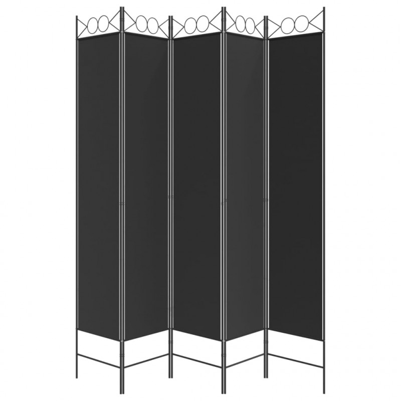 Parawan 5-panelowy, czarny, 200x220 cm, tkanina