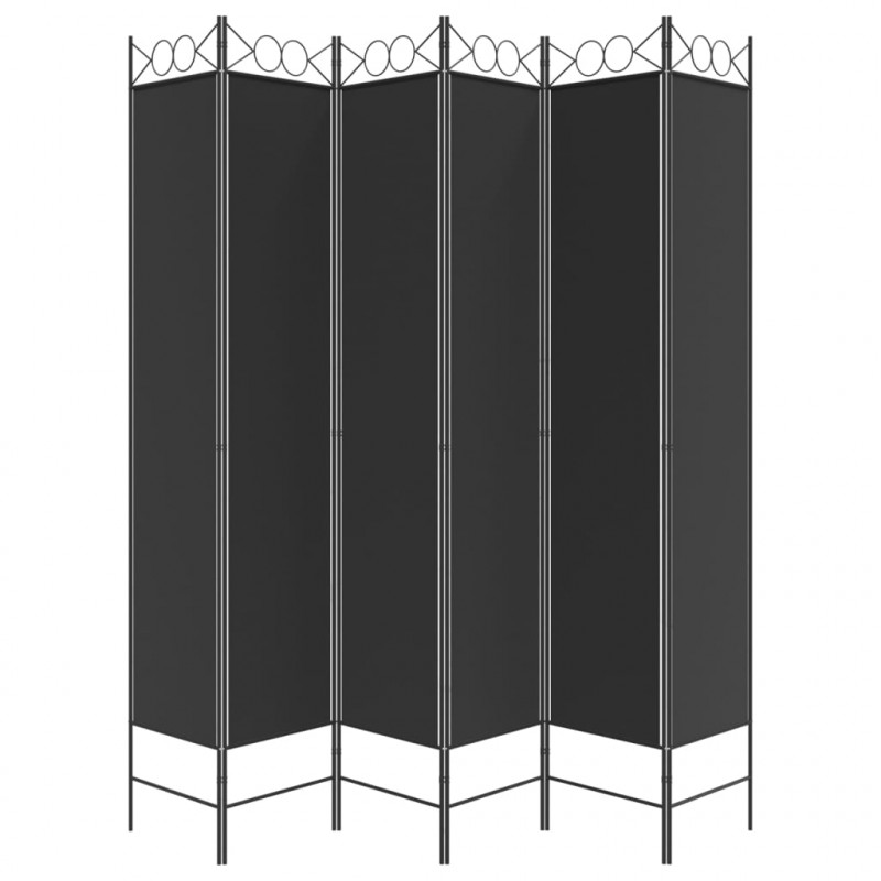 Parawan 6-panelowy, czarny, 240x220 cm, tkanina