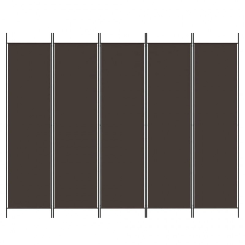 Parawan 5-panelowy, brązowy, 250x200 cm, tkanina