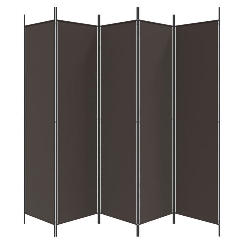 Parawan 5-panelowy, brązowy, 250x200 cm, tkanina