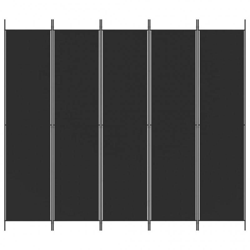 Parawan 5-panelowy, czarny, 250x220 cm, tkanina