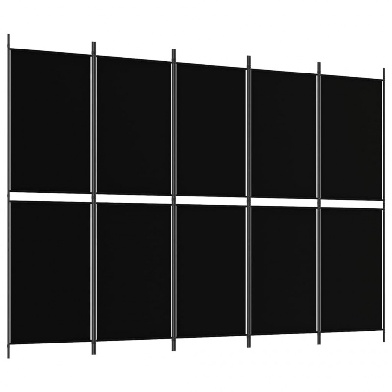 Parawan 5-panelowy, czarny, 250 x 180 cm, tkanina