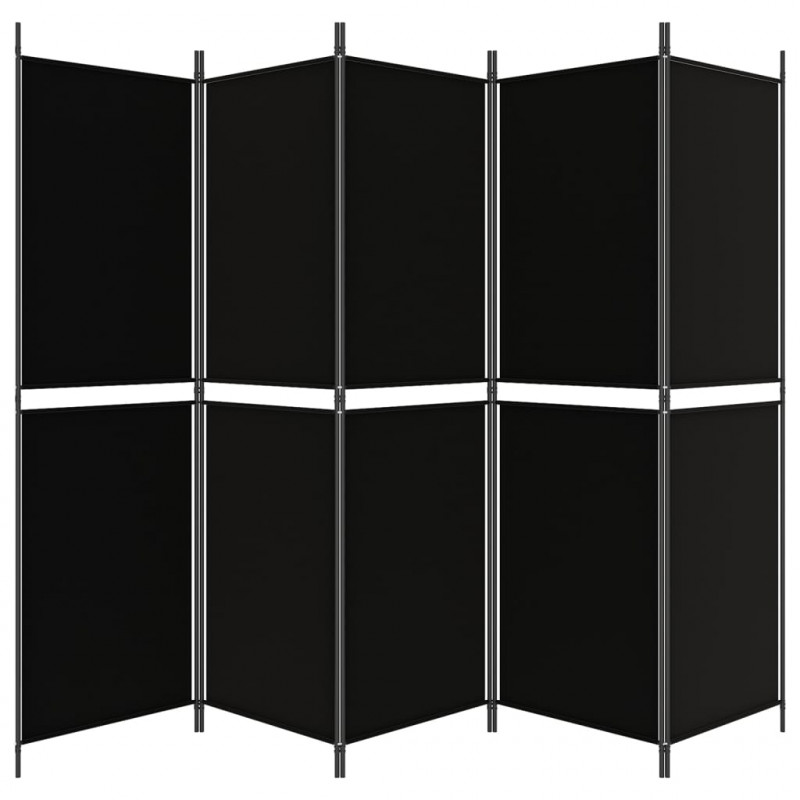 Parawan 5-panelowy, czarny, 250 x 180 cm, tkanina