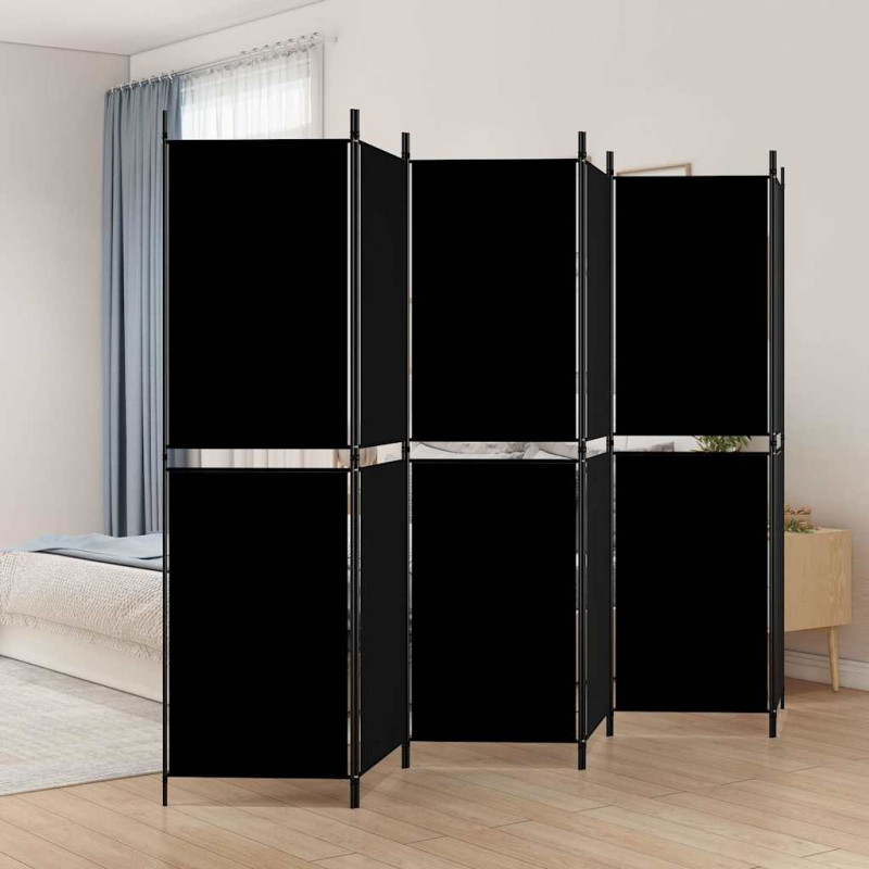Parawan 6-panelowy, czarny, 300 x 180 cm, tkanina