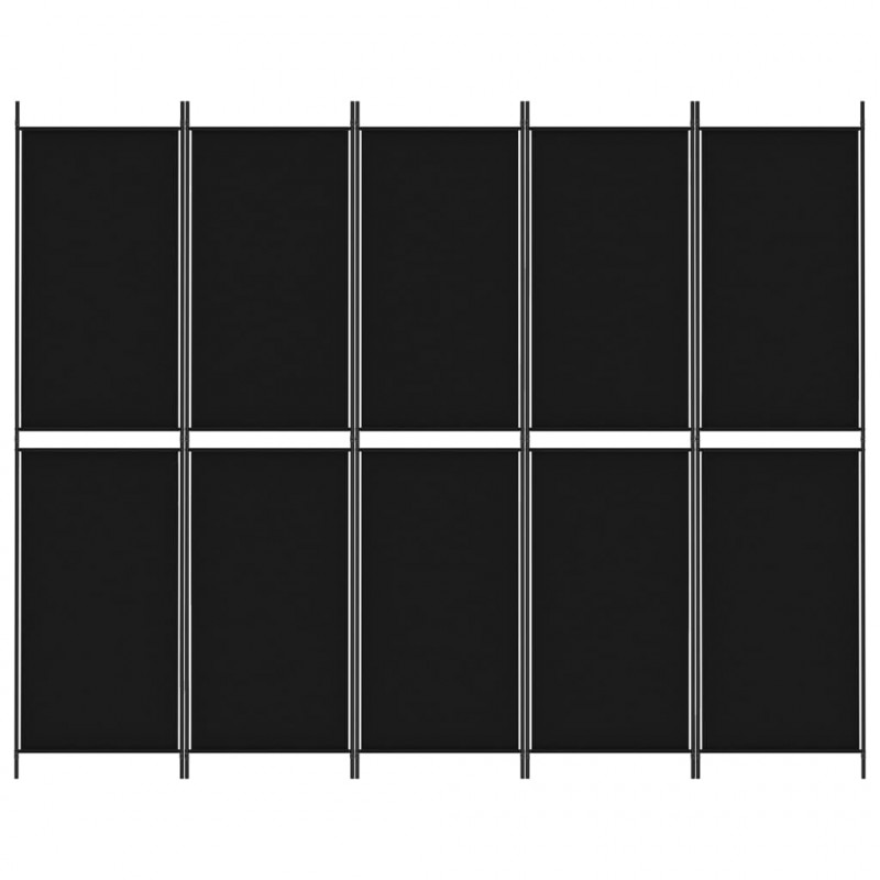 Parawan 5-panelowy, czarny, 250x200 cm, tkanina