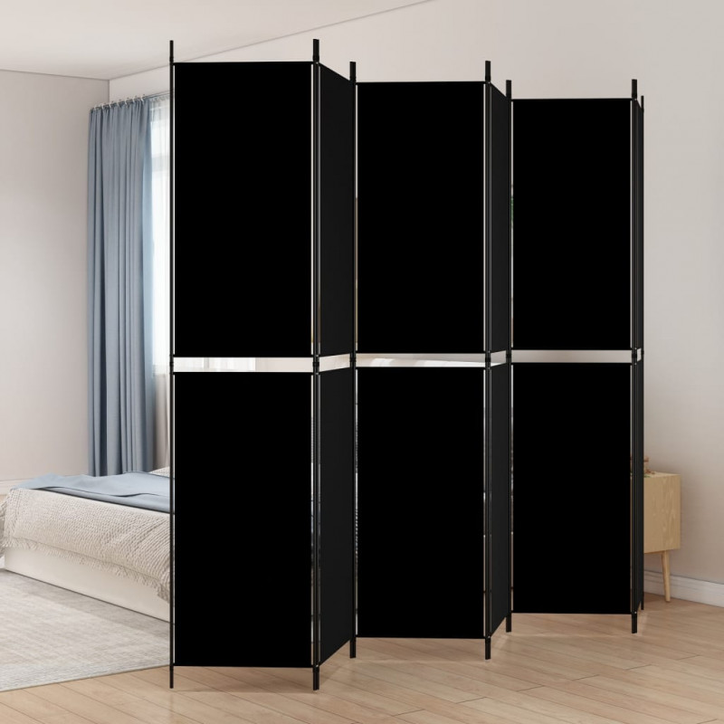 Parawan 6-panelowy, czarny, 300x220 cm, tkanina