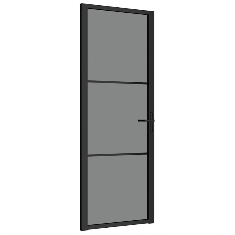 Drzwi wewnętrzne, 76x201,5 cm, czarne, szkło ESG i aluminium