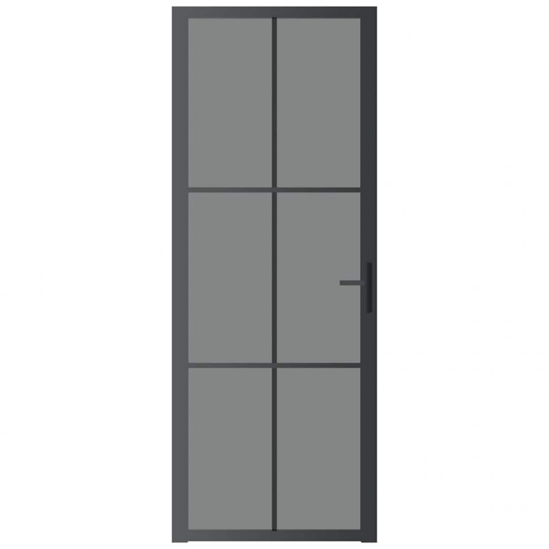 Drzwi wewnętrzne, 76x201,5 cm, czarne, szkło ESG i aluminium