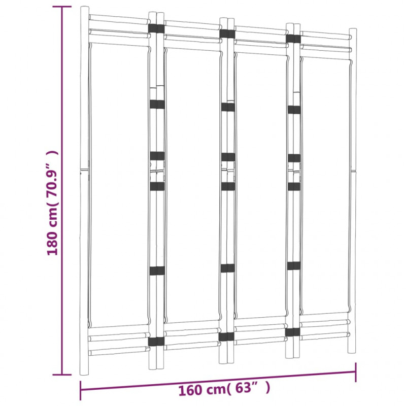 Składany parawan 4-panelowy, 160 cm, bambus i płótno