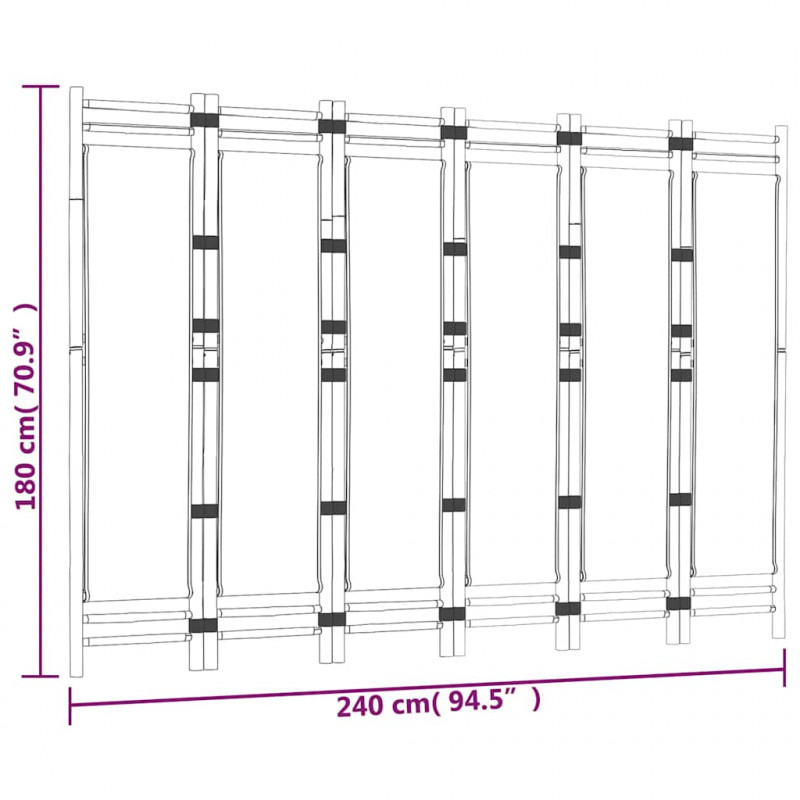 Składany parawan 6-panelowy, 240 cm, bambus i płótno