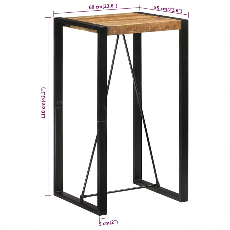 Stolik barowy, 60x55x110 cm, surowe lite drewno mango