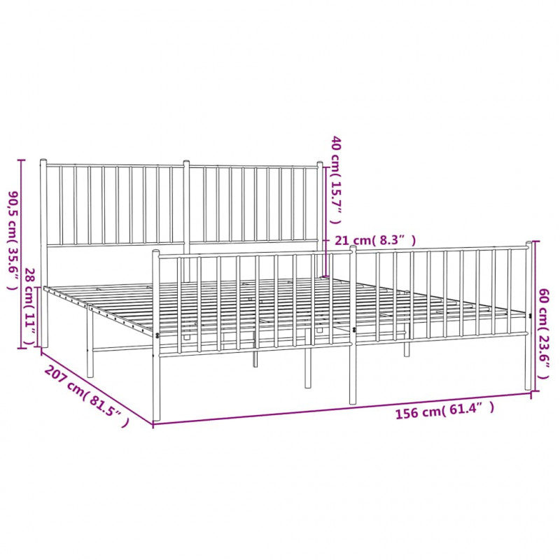 Metalowa rama łóżka z wezgłowiem i zanóżkiem, biała, 150x200 cm