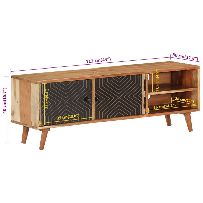 Szafka pod TV, 112x30x40 cm, lite drewno akacjowe