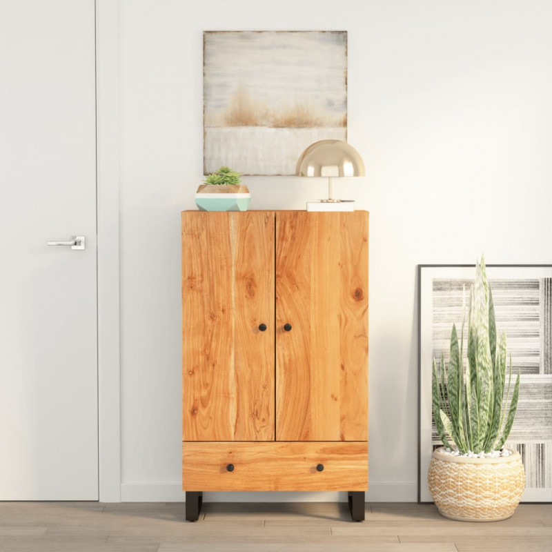 Szafka z szufladą, 60x33x100 cm, lite drewno akacjowe i żelazo