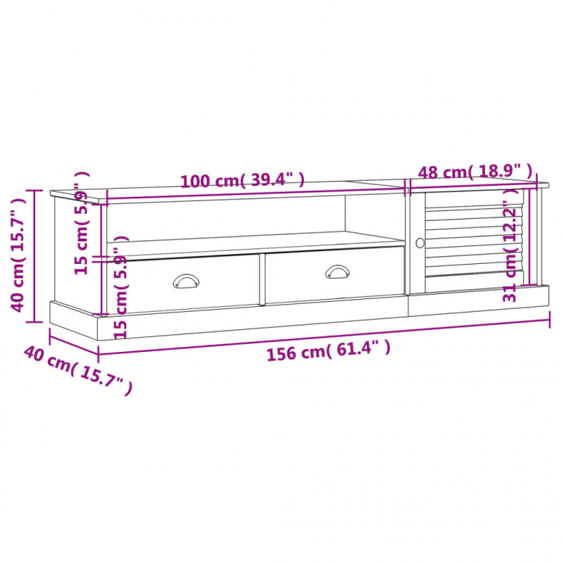 Szafka pod TV VIGO, szara, 156x40x40 cm, lite drewno sosnowe