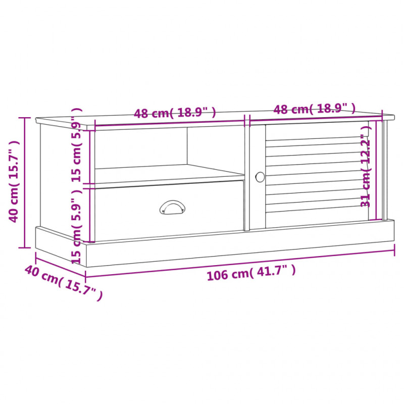 Szafka pod TV VIGO, szara, 106x40x40 cm, lite drewno sosnowe