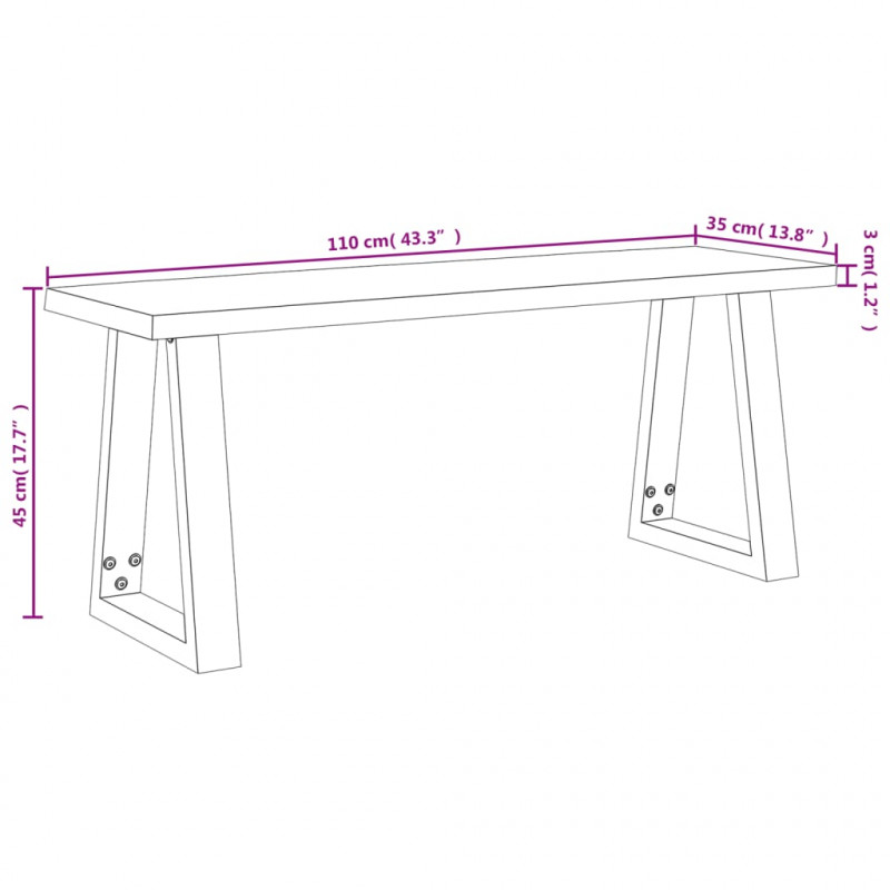 Ławka z naturalną krawędzią, 110 cm, lite drewno akacjowe