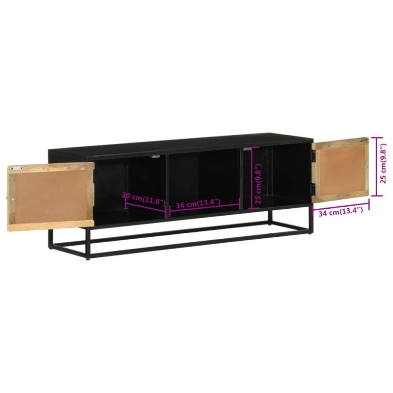 Szafka pod TV, 110x30x40 cm, lite drewno mango i żelazo