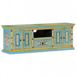 Szafka pod TV, niebieska, 110x30x40 cm, lite drewno mango