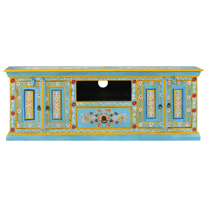 Szafka pod TV, niebieska, 110x30x40 cm, lite drewno mango