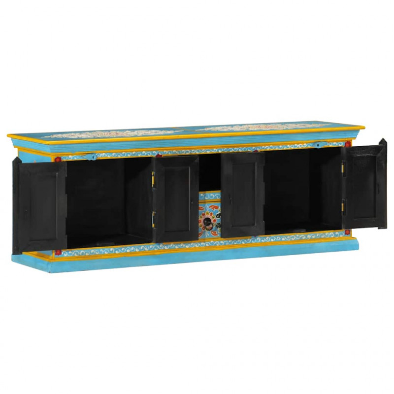 Szafka pod TV, niebieska, 110x30x40 cm, lite drewno mango