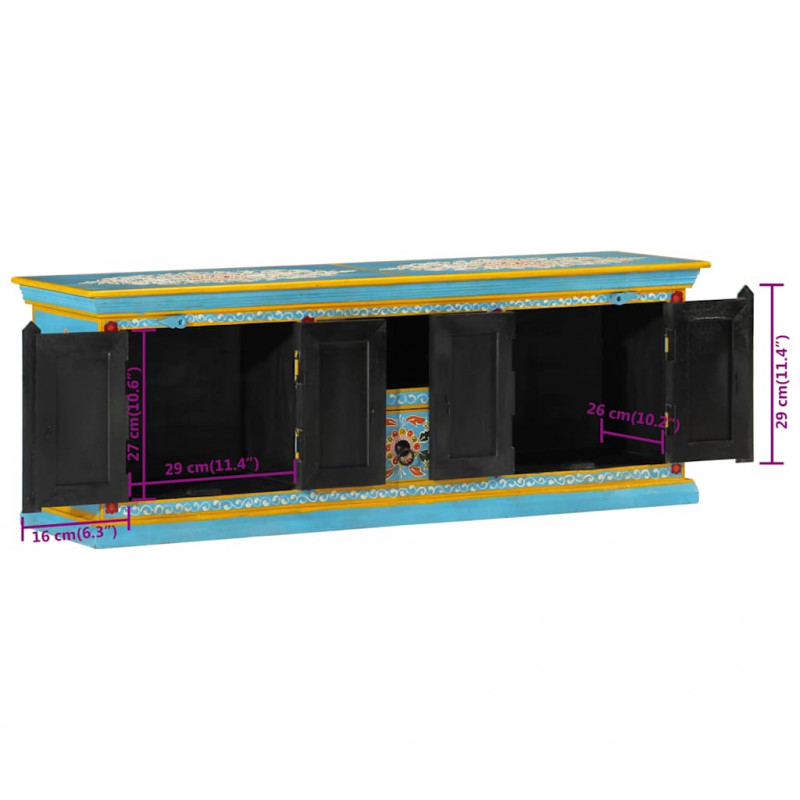 Szafka pod TV, niebieska, 110x30x40 cm, lite drewno mango