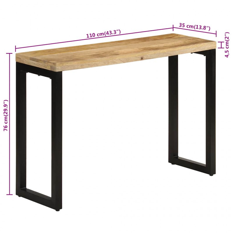 Stolik konsolowy, 110x35x76 cm, surowe drewno mango