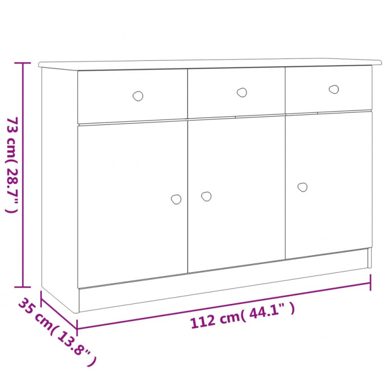 Szafka ALTA, 112x35x73 cm, lite drewno sosnowe
