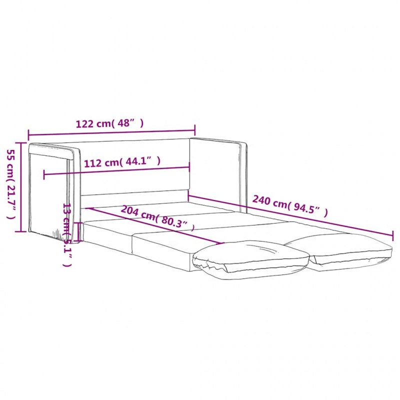 Sofa podłogowa 2-w-1, jasnoszara, 122x204x55 cm, aksamit