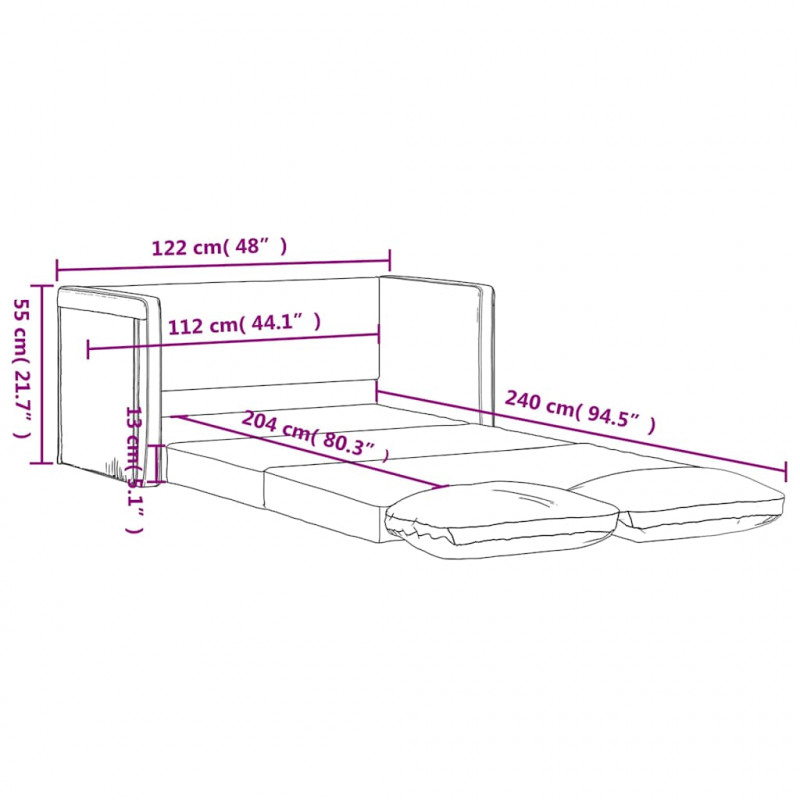 Sofa podłogowa 2-w-1, czarna, 122x204x55 cm, aksamit