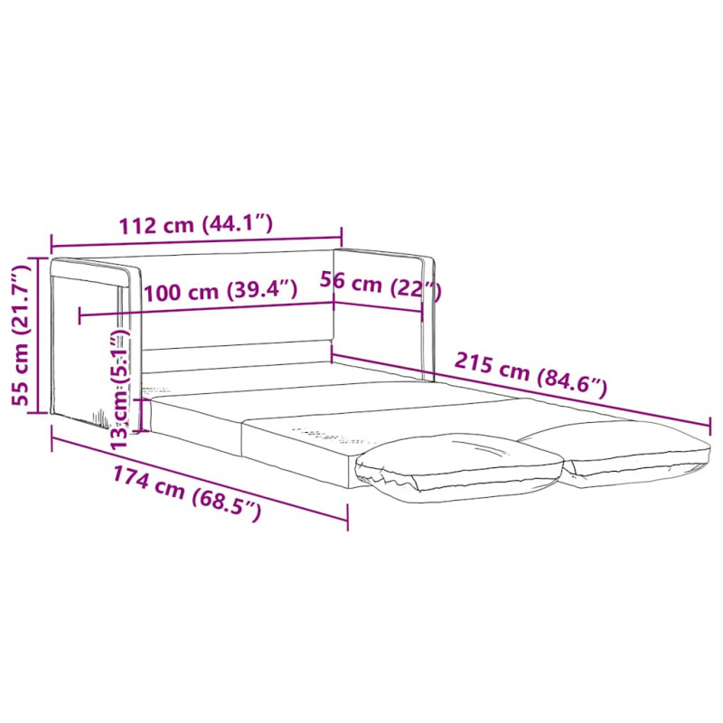 Sofa podłogowa 2-w-1, ciemnoszara, 112x174x55 cm, tkanina