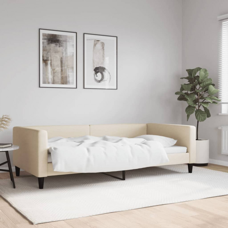 Sofa z funkcją spania, kremowa, 100x200 cm, obita tkaniną