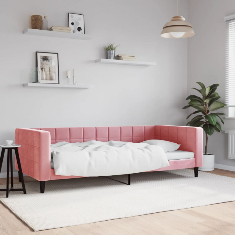 Sofa z funkcją spania, różowa, 90x200 cm, obita aksamitem