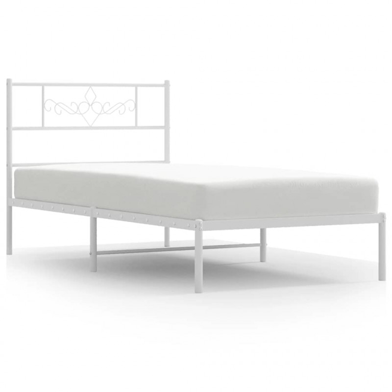 Metalowa rama łóżka z wezgłowiem, biała, 100x200 cm
