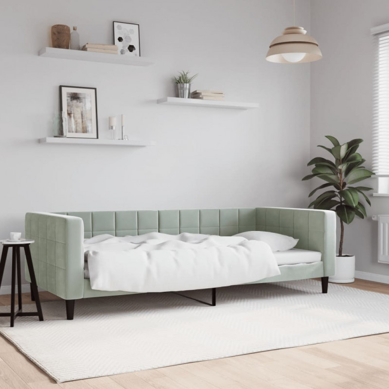 Sofa z funkcją spania, jasnoszara, 90x190 cm, obita aksamitem