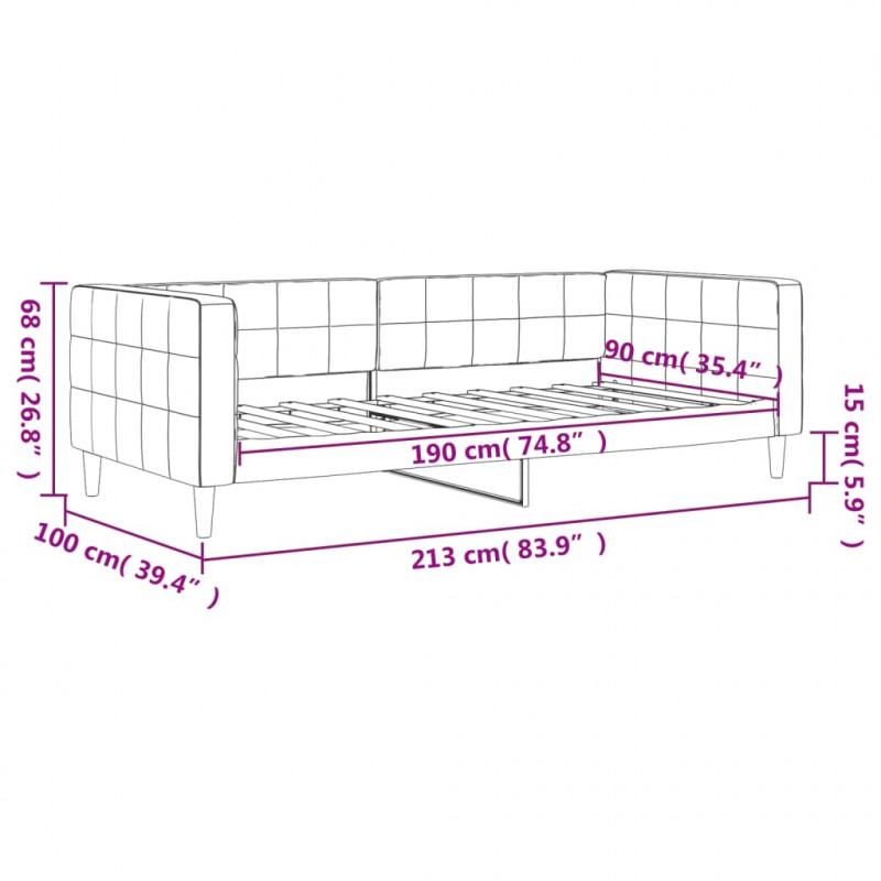 Sofa z funkcją spania, jasnoszara, 90x190 cm, obita aksamitem