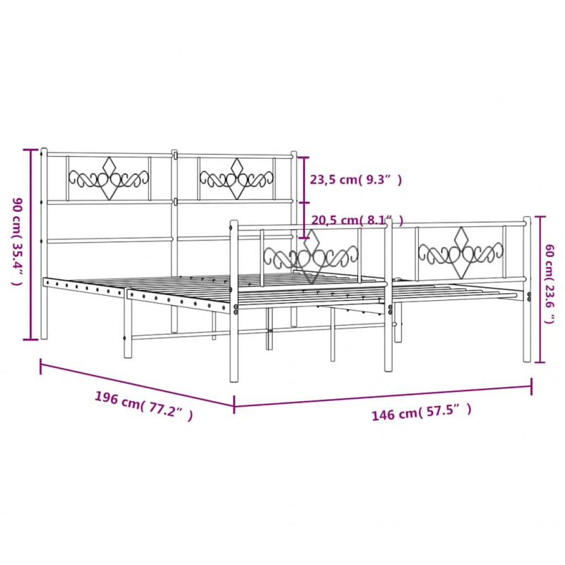 Metalowa rama łóżka z wezgłowiem i zanóżkiem, biała, 140x190 cm