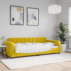 Sofa z funkcją spania, żółta, 90x200 cm, obita aksamitem