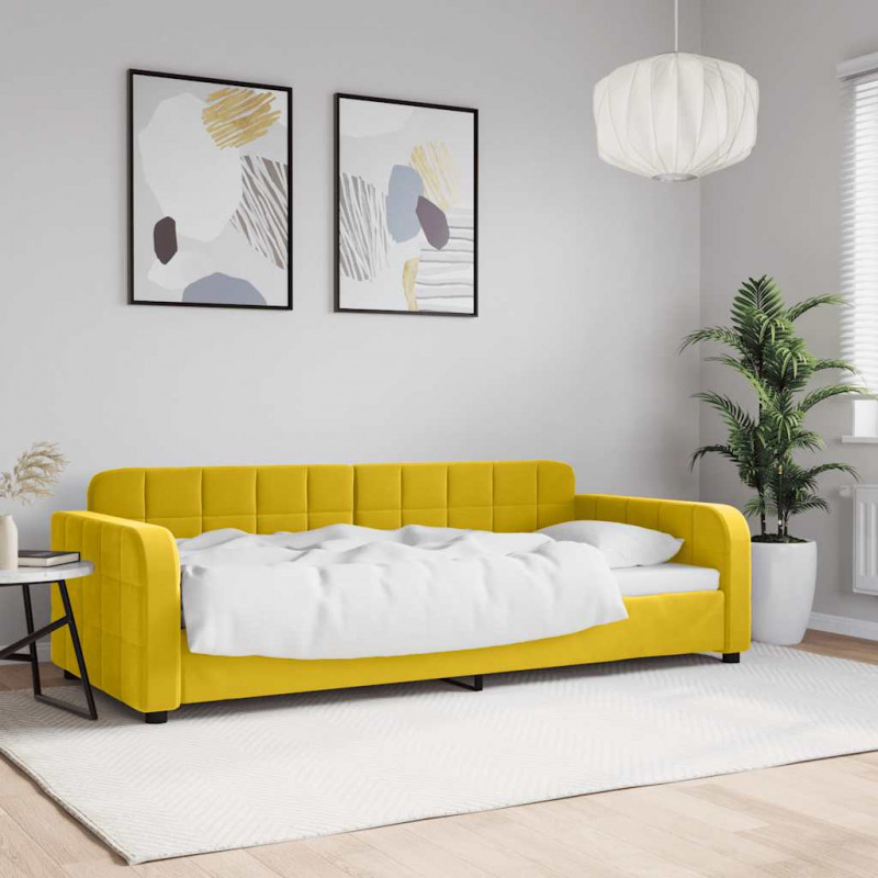 Sofa z funkcją spania, żółta, 90x200 cm, obita aksamitem