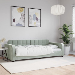 Sofa z funkcją spania, jasnoszara, 90x190 cm, obita aksamitem