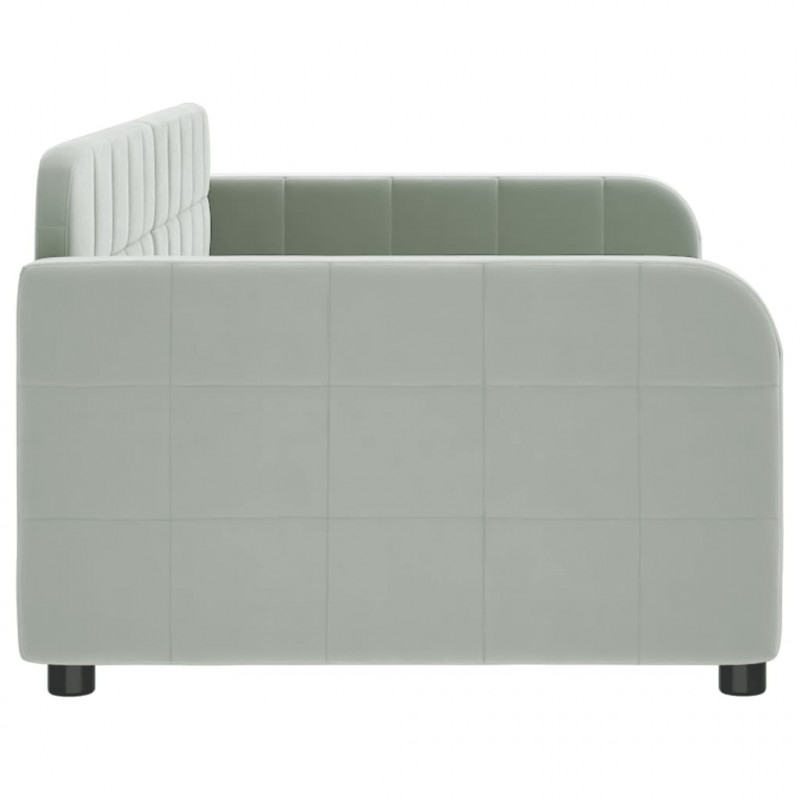 Sofa z funkcją spania, jasnoszara, 90x190 cm, obita aksamitem