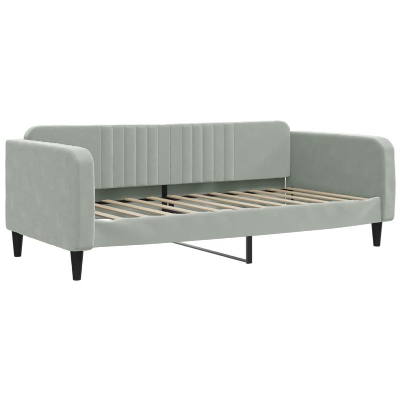 Sofa z funkcją spania, jasnoszara, 100x200 cm, obita aksamitem