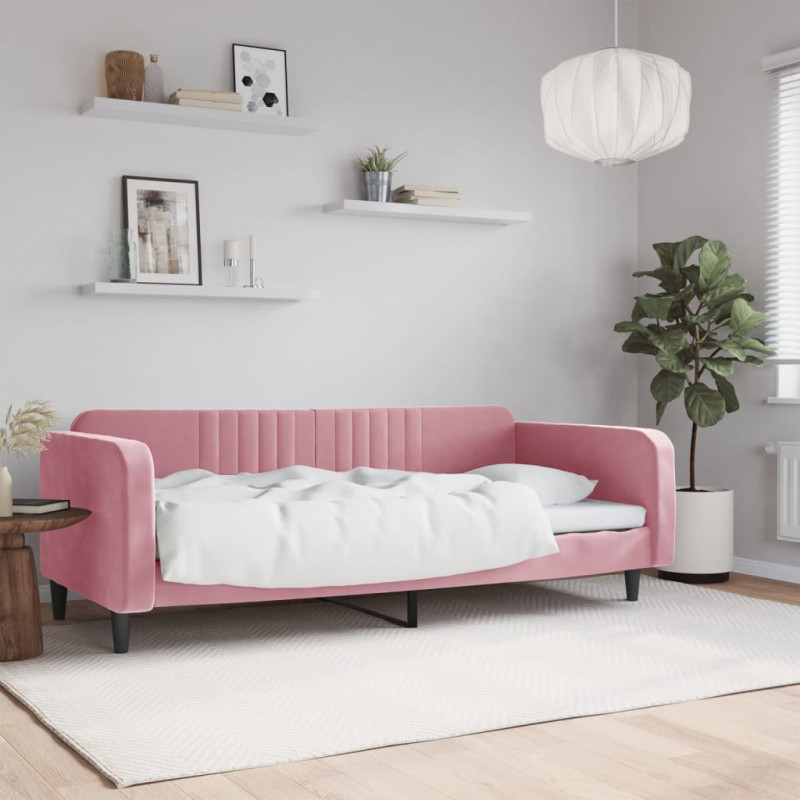 Sofa z funkcją spania, różowa, 100x200 cm, obita aksamitem