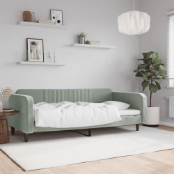 Sofa z funkcją spania, jasnoszara, 90x190 cm, obita aksamitem