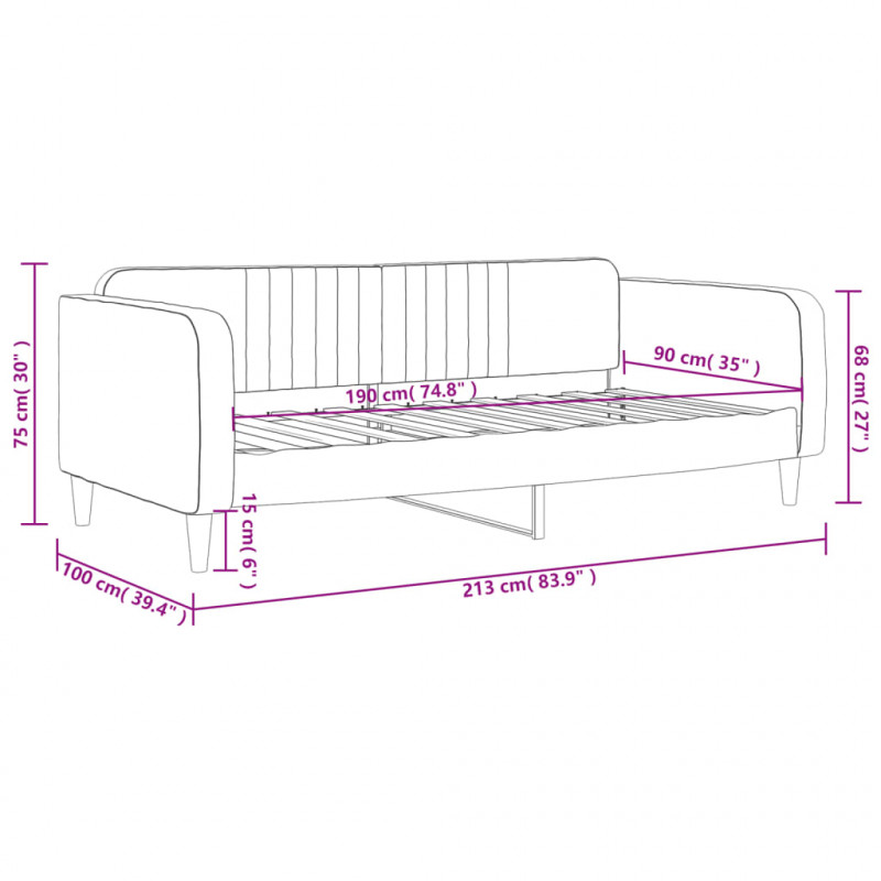 Sofa z funkcją spania, jasnoszara, 90x190 cm, obita aksamitem