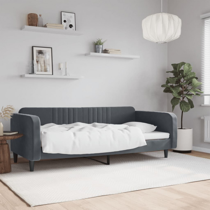 Sofa z funkcją spania, ciemnoszara, 90x190 cm, aksamit