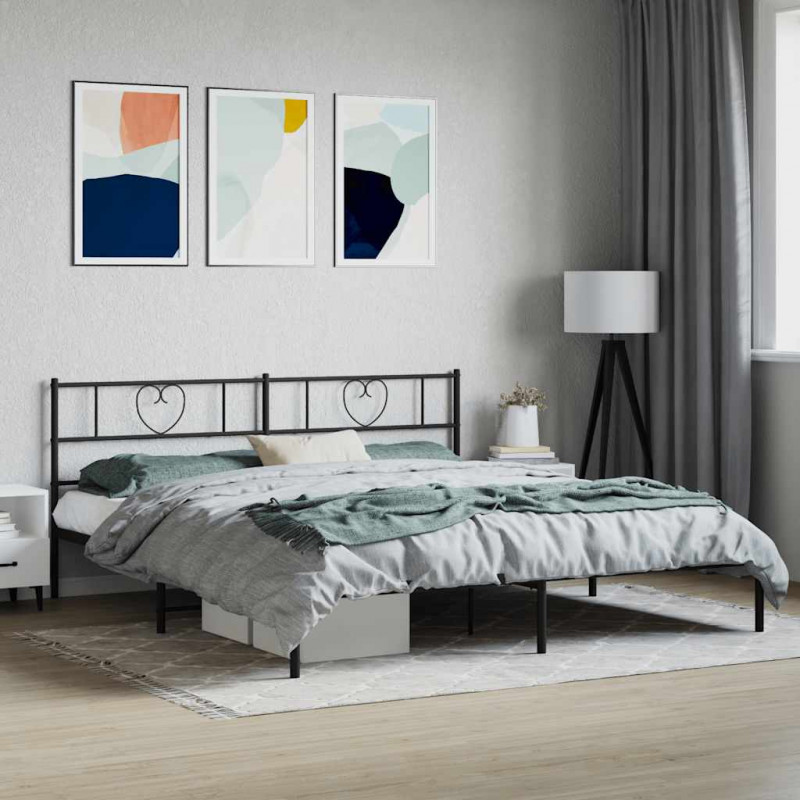 Metalowa rama łóżka z wezgłowiem, czarna, 180x200 cm