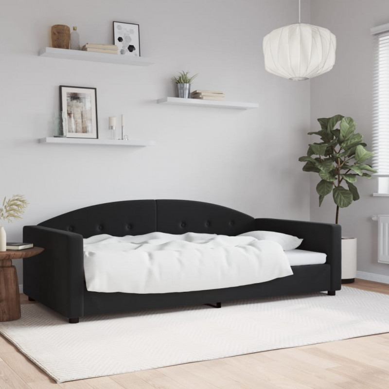 Sofa z funkcją spania, czarna, 100x200 cm, obita aksamitem