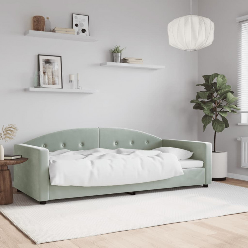 Sofa z funkcją spania, jasnoszara, 90x190 cm, obita aksamitem